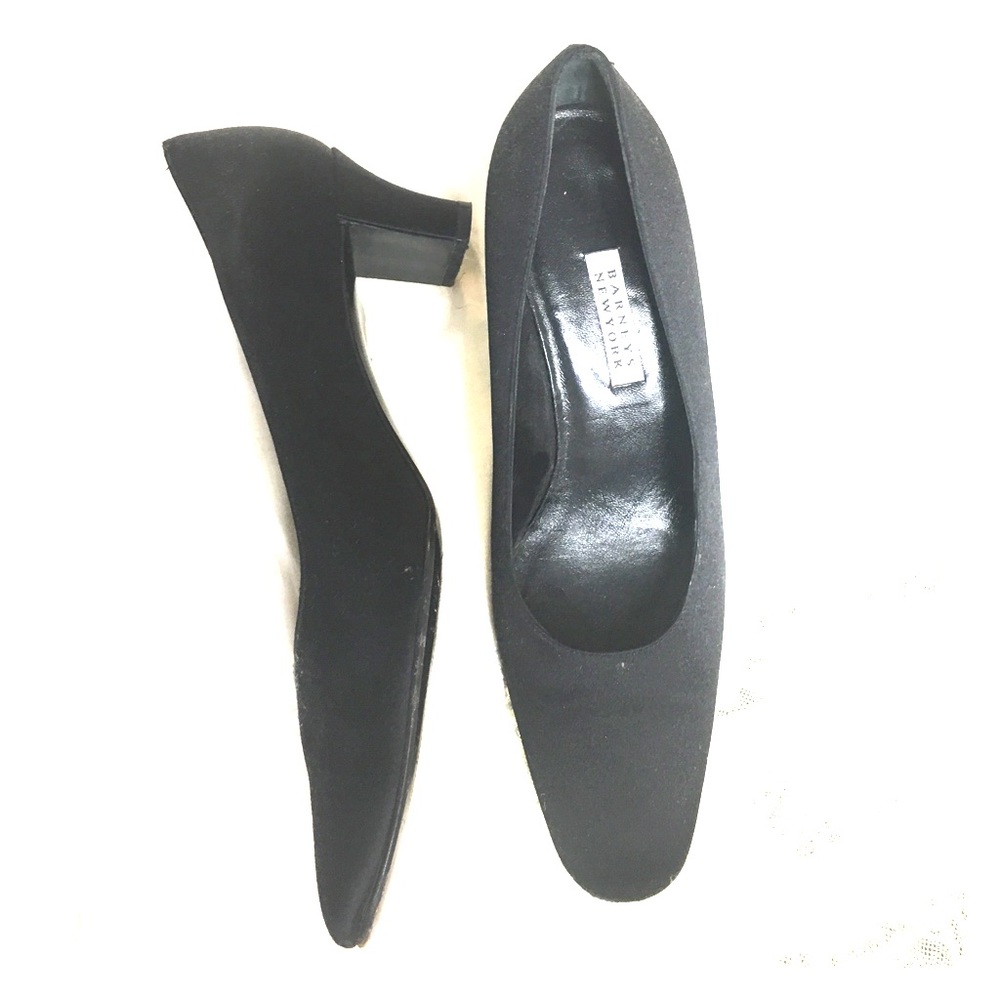 Barney’s black satin pumps